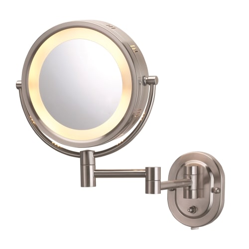 Jerdon® Halo Light® Wall Mirror, Regular/5x Magnification, 8" Diameter, Matte Nickel